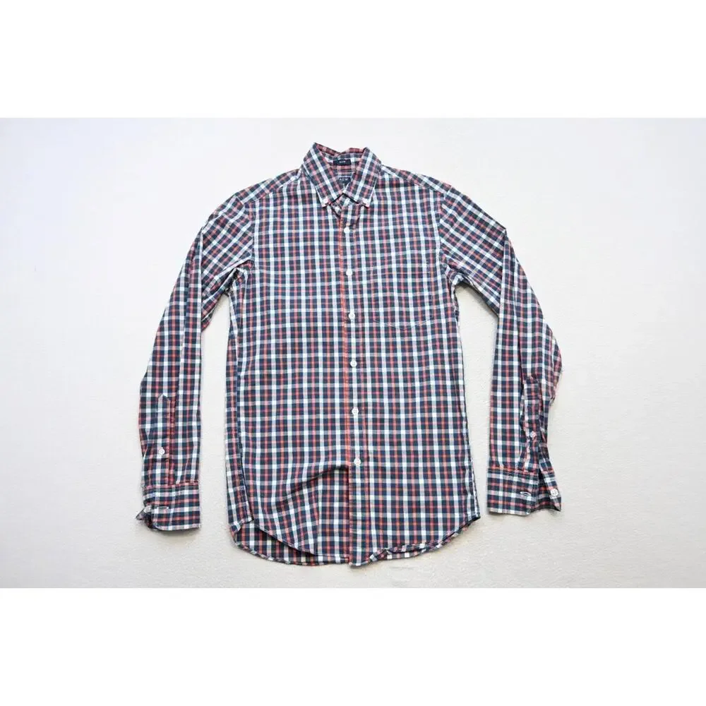 J Crew Flex‎ Oxford Slim Fit Dress Shirt Plaid Button Up Mens XS XSMALL